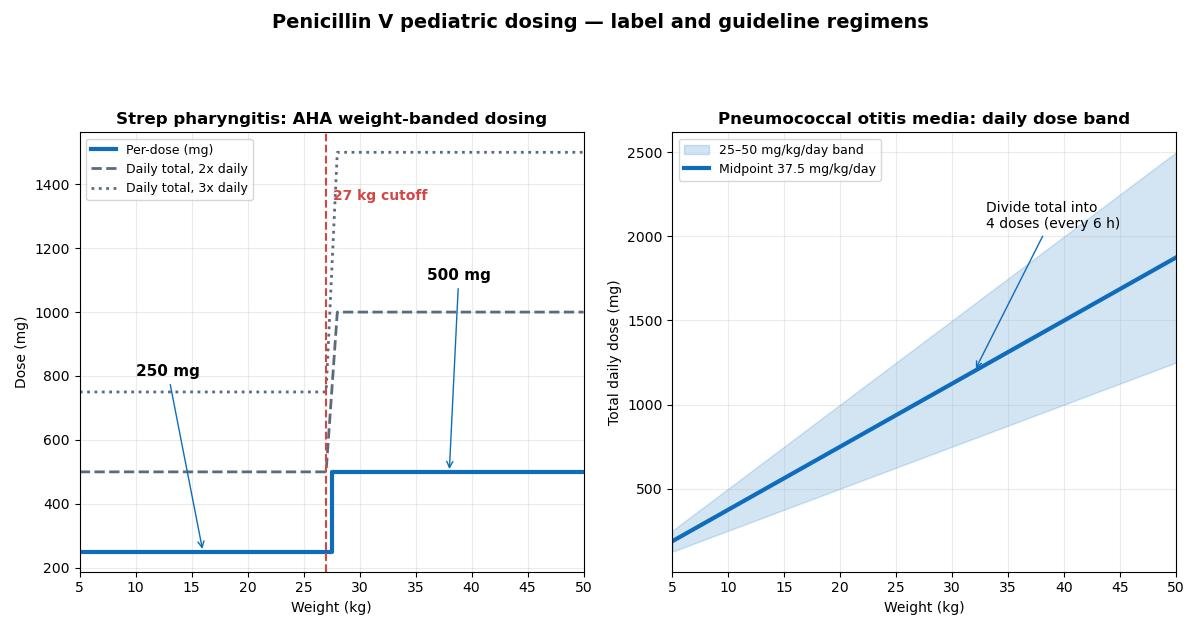 Penicillin V Pediatric Dosage Calculator: Weight-Based mg and mL Doses for Children reference chart