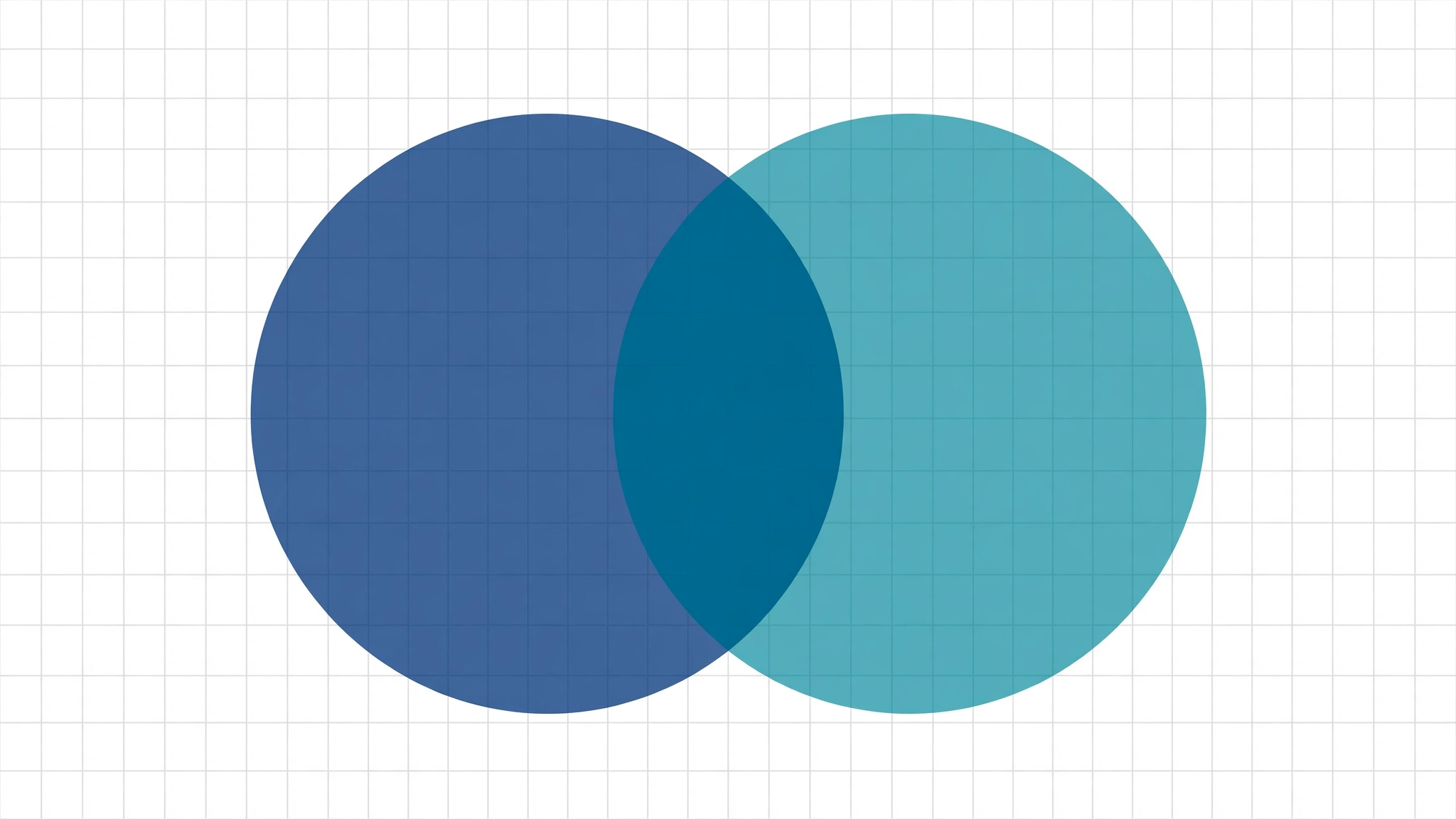Two overlapping translucent circles in deep blue and teal merging together on a clean white grid background, illustrating DASS-21 validity.